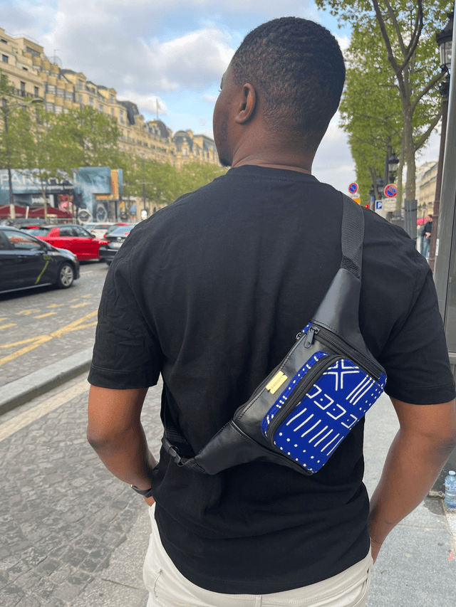Sac banane en similicuir et wax (Bleu)