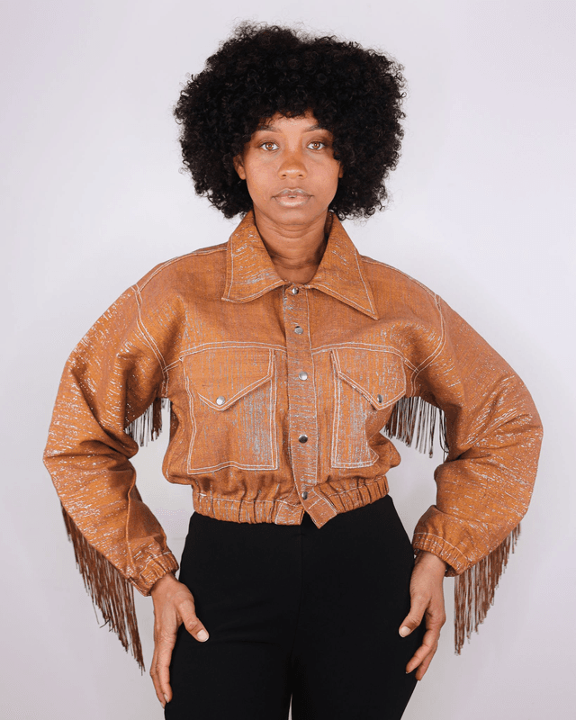 Veste à frange (marron) en pré-commande